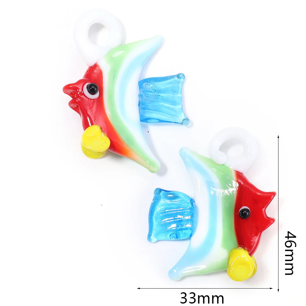 Tropical Fish Lampwork Glass Beads 2pcs – DIY Jewelry Charms Lampwork Glass Beads PLUSH blue green