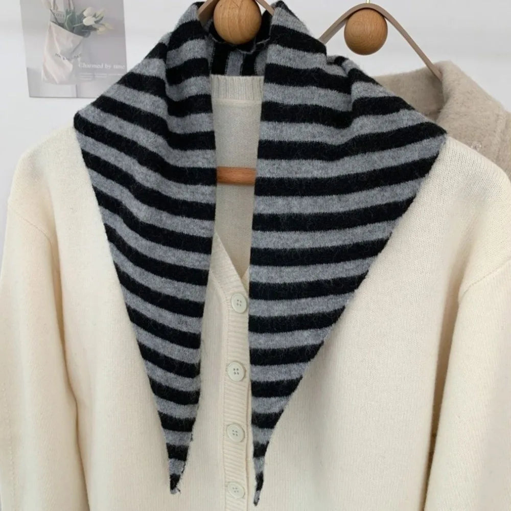 Women's Knitted Triangle Scarf False Collar Warm Shawl Knitted Scarf Shawl PLUSH Grey Black