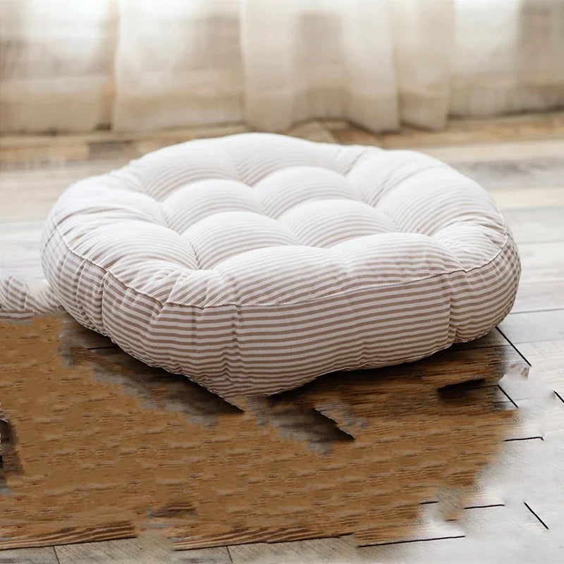Round Cotton Linen Floor Cushion – Meditation & Chair Seat Pad Floor Seat Cushion PLUSH rice 42cm