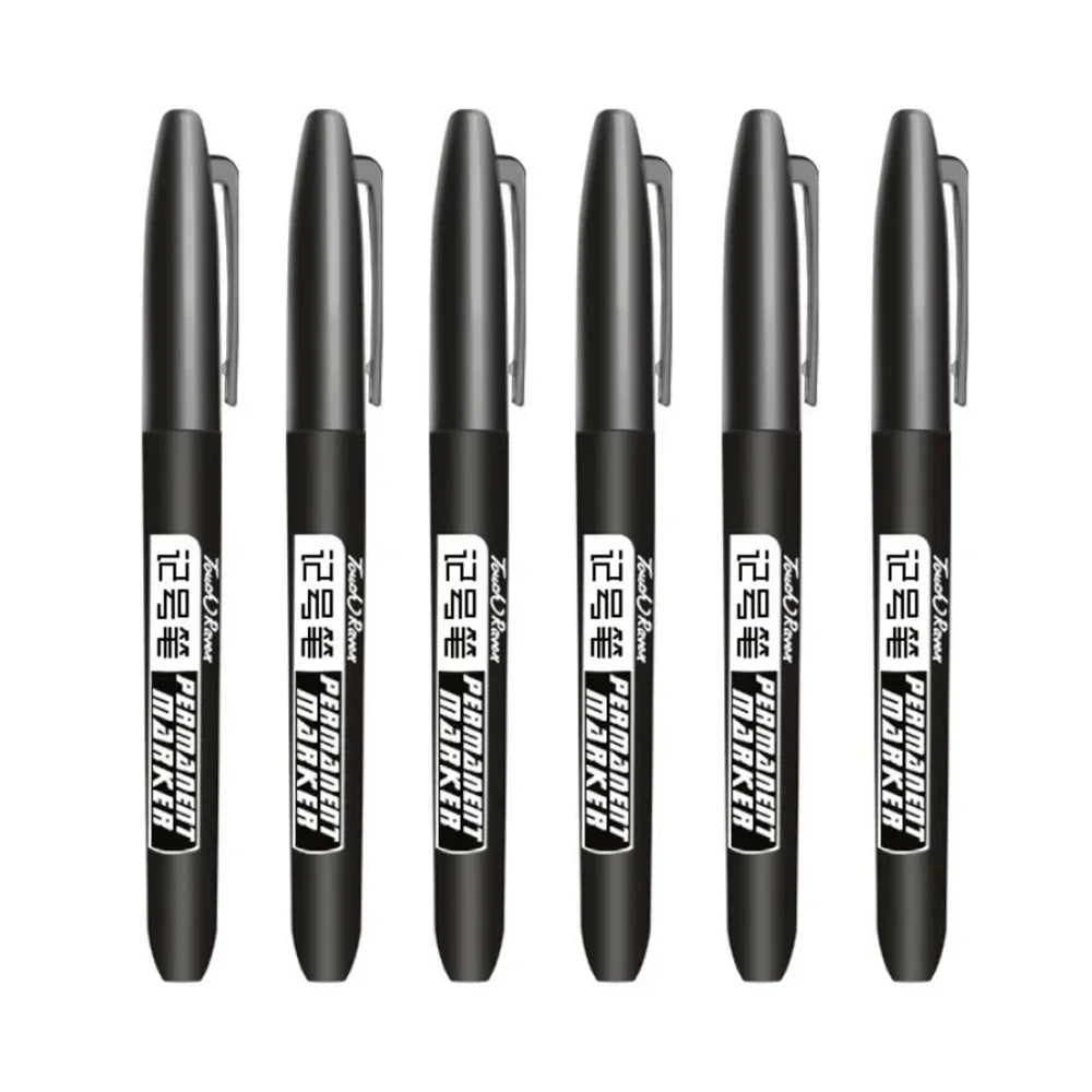 6-Pack Permanent Markers Fine & Broad Nib – Waterproof Ink Permanent Marker Set PLUSH 6PCs Black