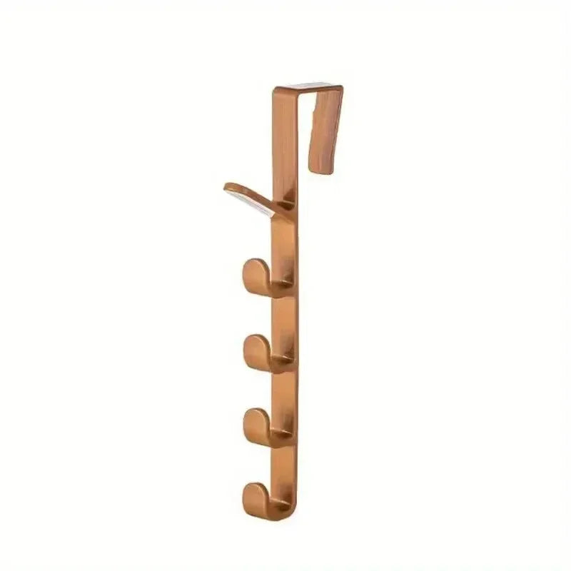 Over The Door Hanging Rack – 5-Hook Plastic Organizer Door Hook Rack PLUSH brown