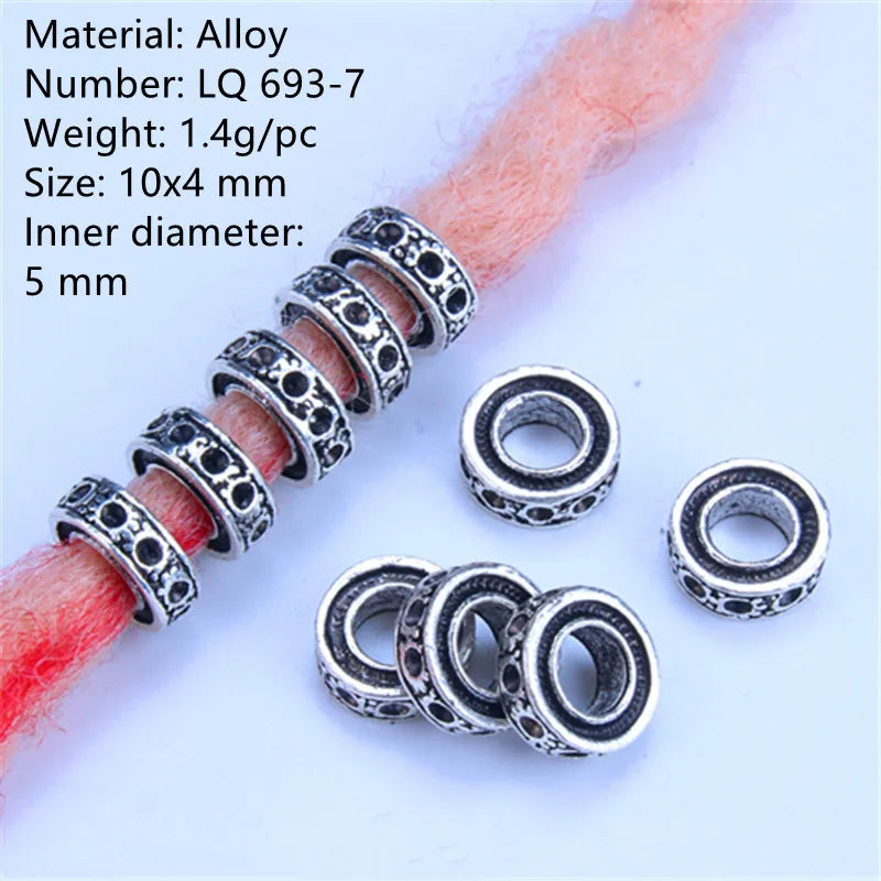 5pcs Metal Dreadlock Bead Cuffs Hair Braid Rings 3D Charms