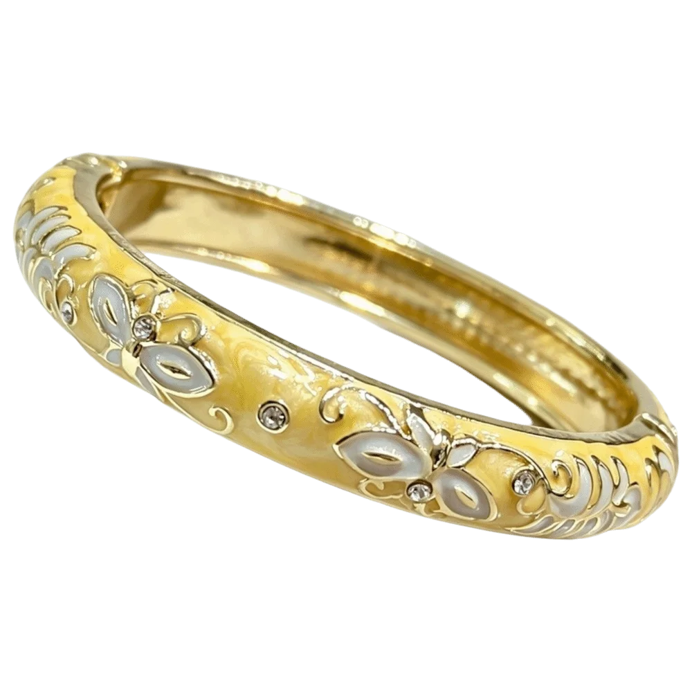 Cloisonne Butterfly Open Cuff Bangle – Ethnic Enamel Bracelet Enamel Cuff Bangle PLUSH Yellow