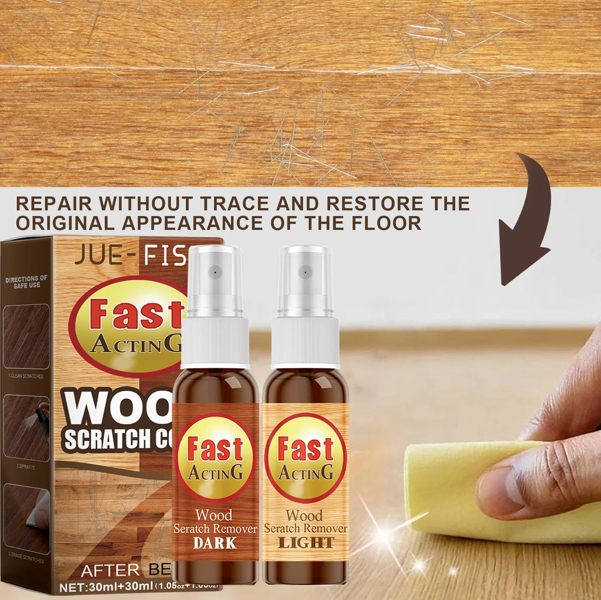 Wood Floor Restore & Scratch Repair Spray | Fast-Acting Liquid Floor Repair Spray PLUSH