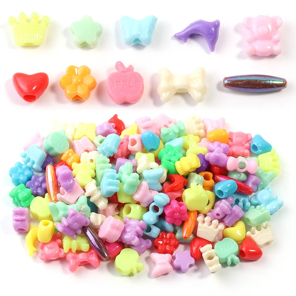 50pcs Cartoon Plastic Big Hole Beads – Animal Fruit Flower DIY Craft Beads PLUSH