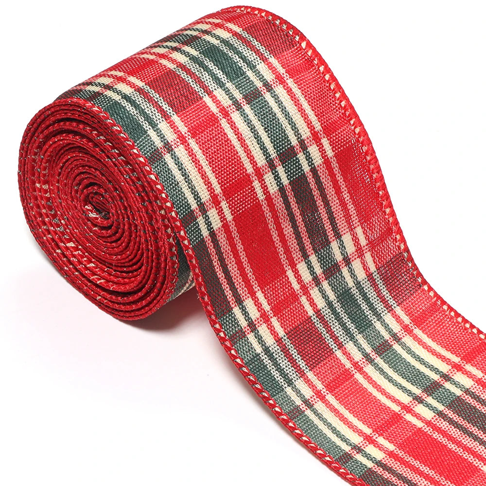 3 Yards Red Green Plaid Christmas Ribbon – DIY Gift Wrap Craft Ribbon PLUSH 02 3yards