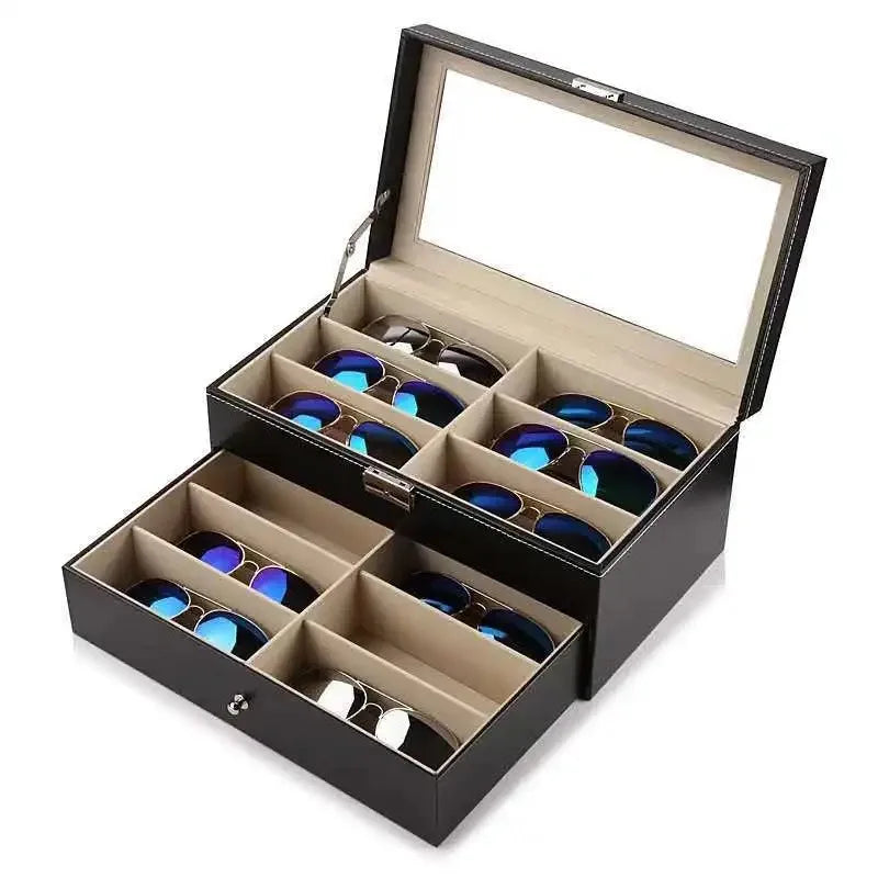 PU Leather Double Layer Glasses & Jewelry Storage Box Glasses Storage Box PLUSH