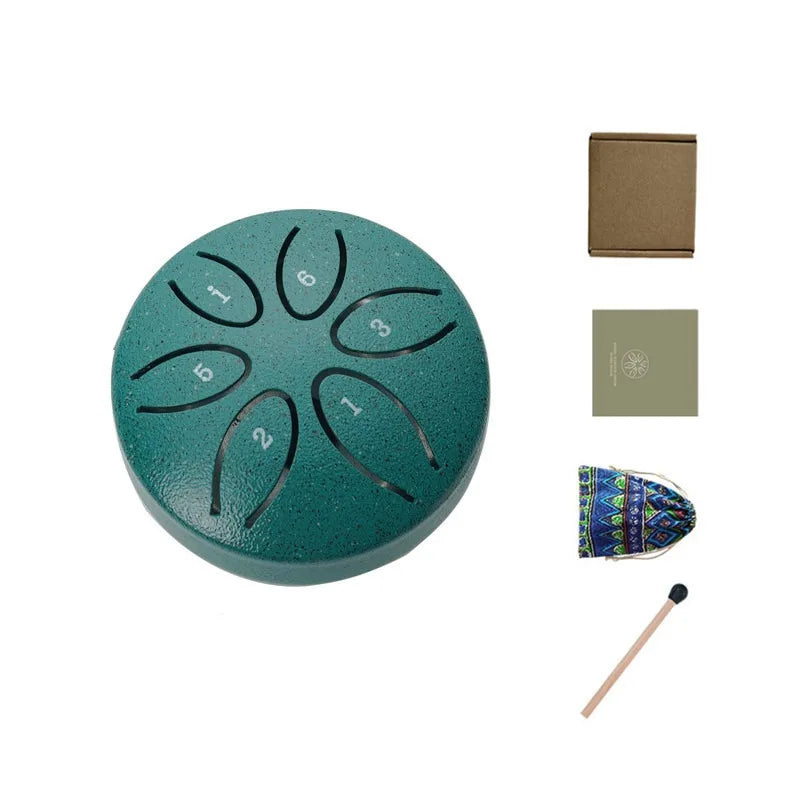 3 Inch Steel Tongue Drum – 6-Tone Handheld Meditation Gift Steel Tongue Drum PLUSH Green