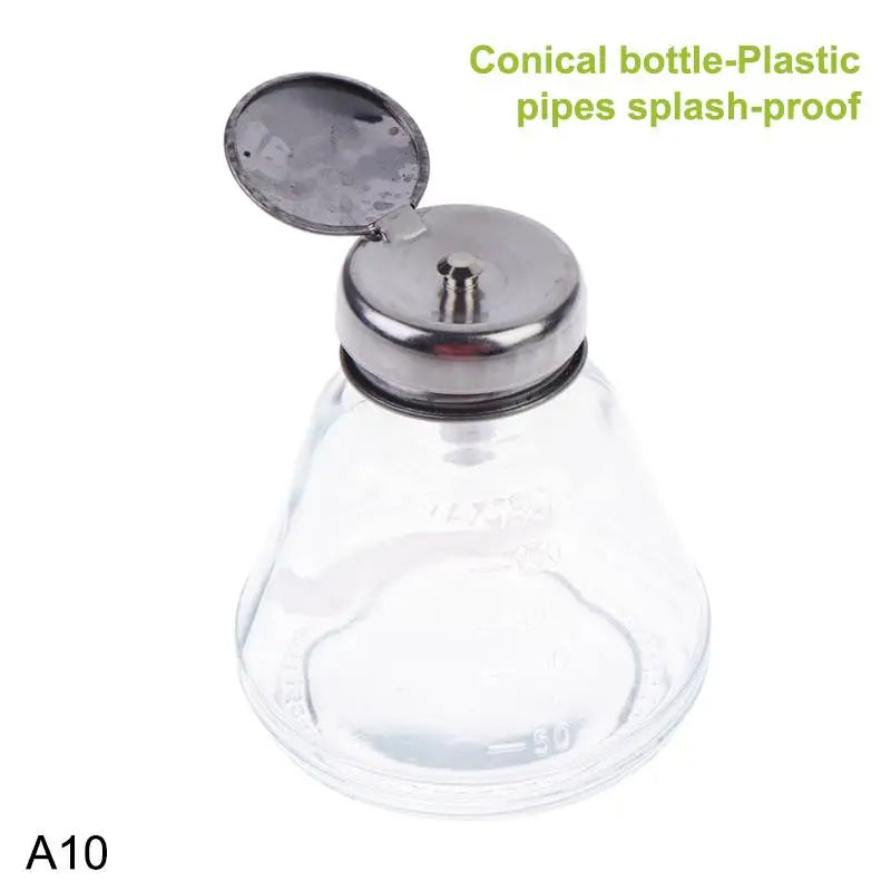 Glass Pump Dispenser Bottle 150ml – Refillable Nail Salon Jar Nail Pump Dispenser PLUSH A10