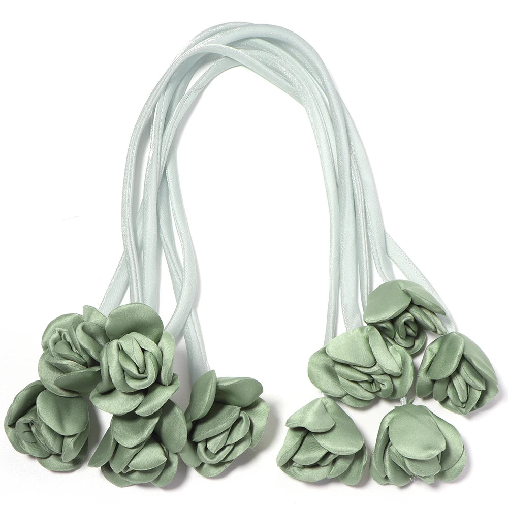 5pcs Satin Ribbon Rose Flower Strings – DIY Hair & Craft Decor Ribbon Flower Trim PLUSH green