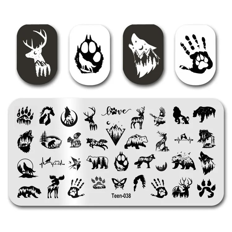 Nail Stamping Plates – Marble Leaves & Animals Stencils Nail Stamping Plate PLUSH DXEFV-38