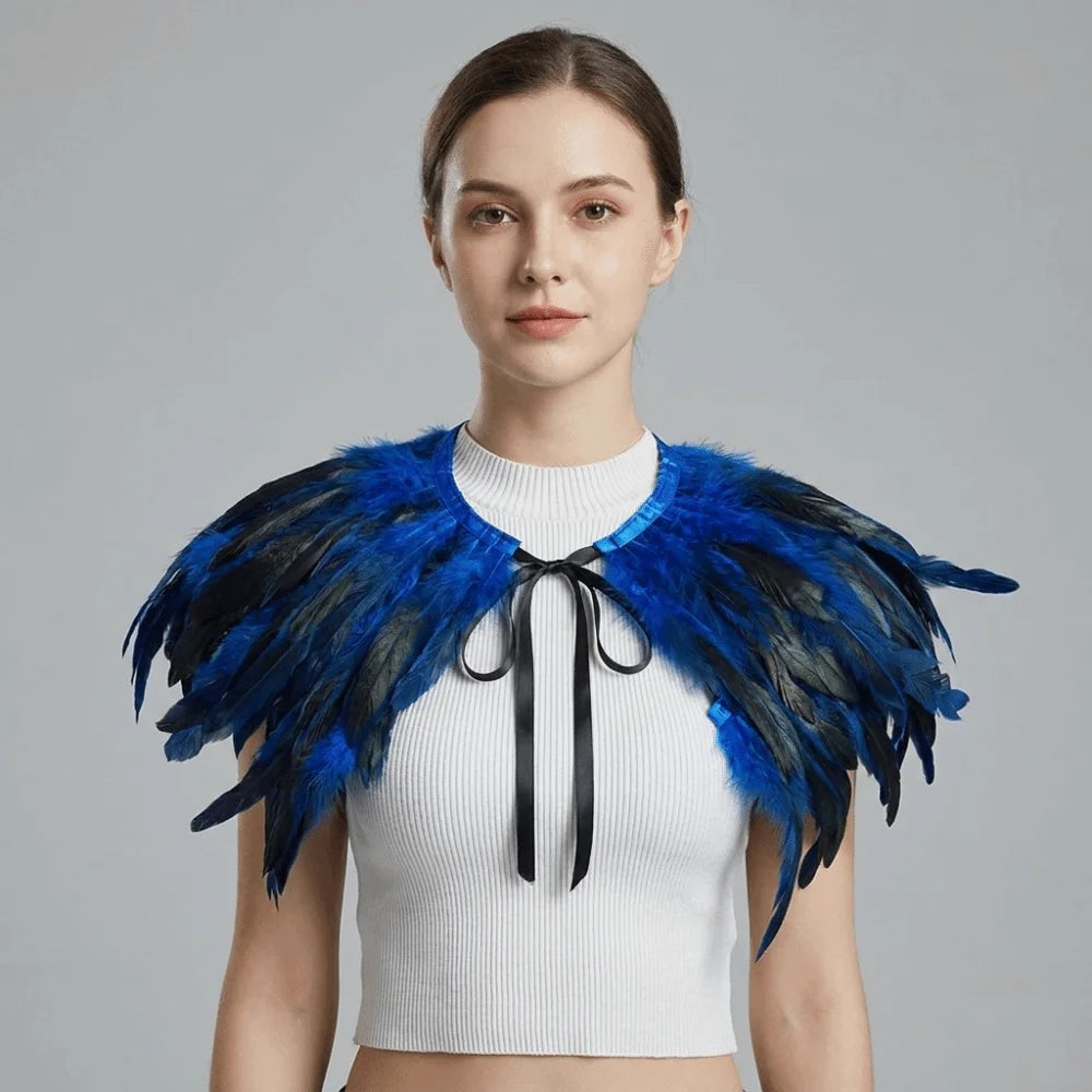 Adjustable Feather Shawl Shrug – Punk Rave Halloween Cape Feather Costume Cape PLUSH