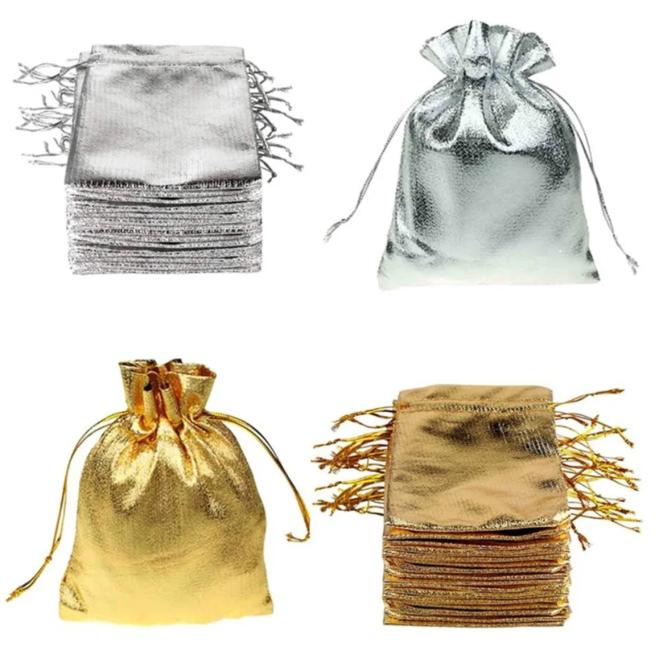 Gold & Silver Fabric Drawstring Gift Bags 10/20/50pcs Fabric Gift Bags PLUSH