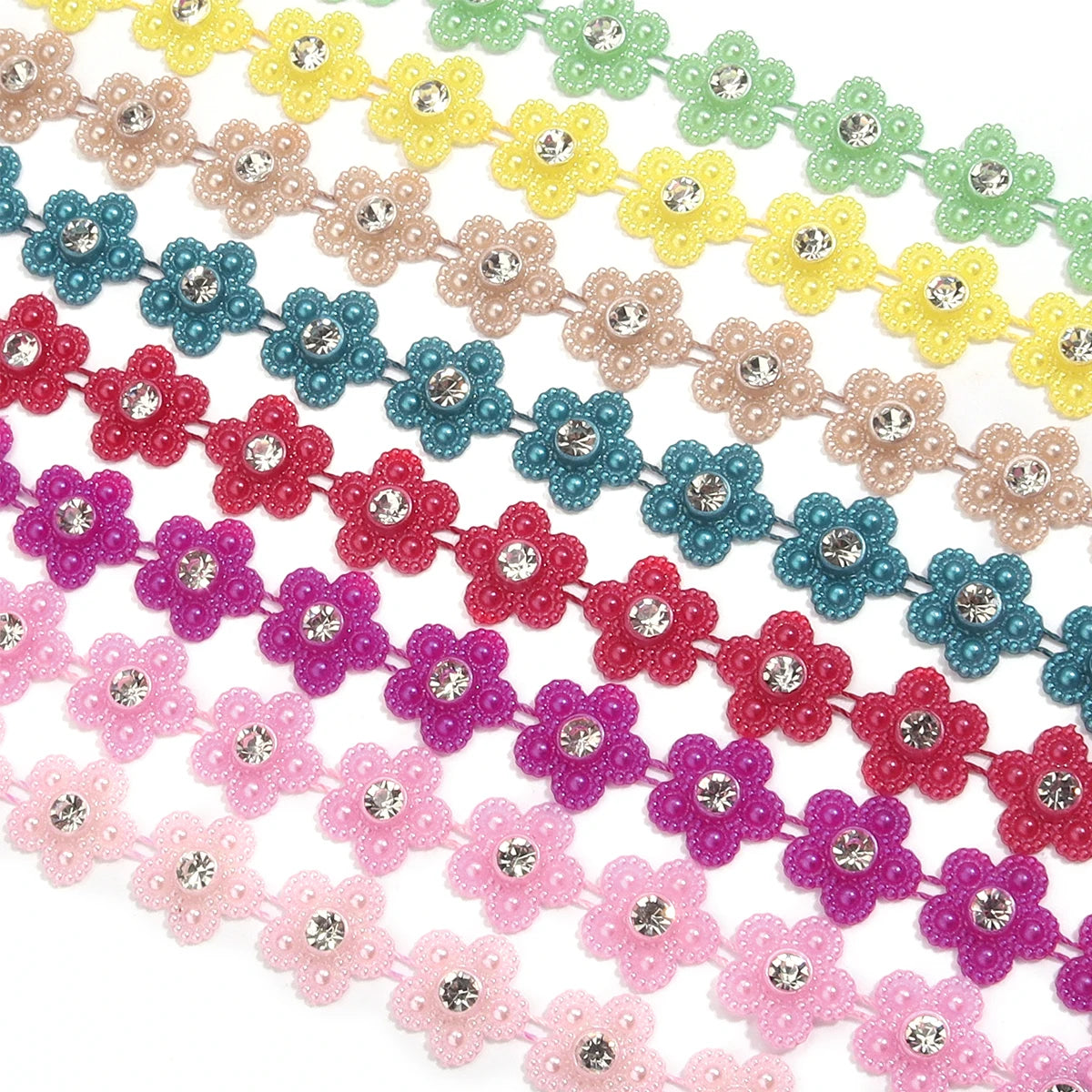 5 Yards Pearl Flower Chain with Rhinestone for DIY Jewelry Pearl Jewelry Chain PLUSH