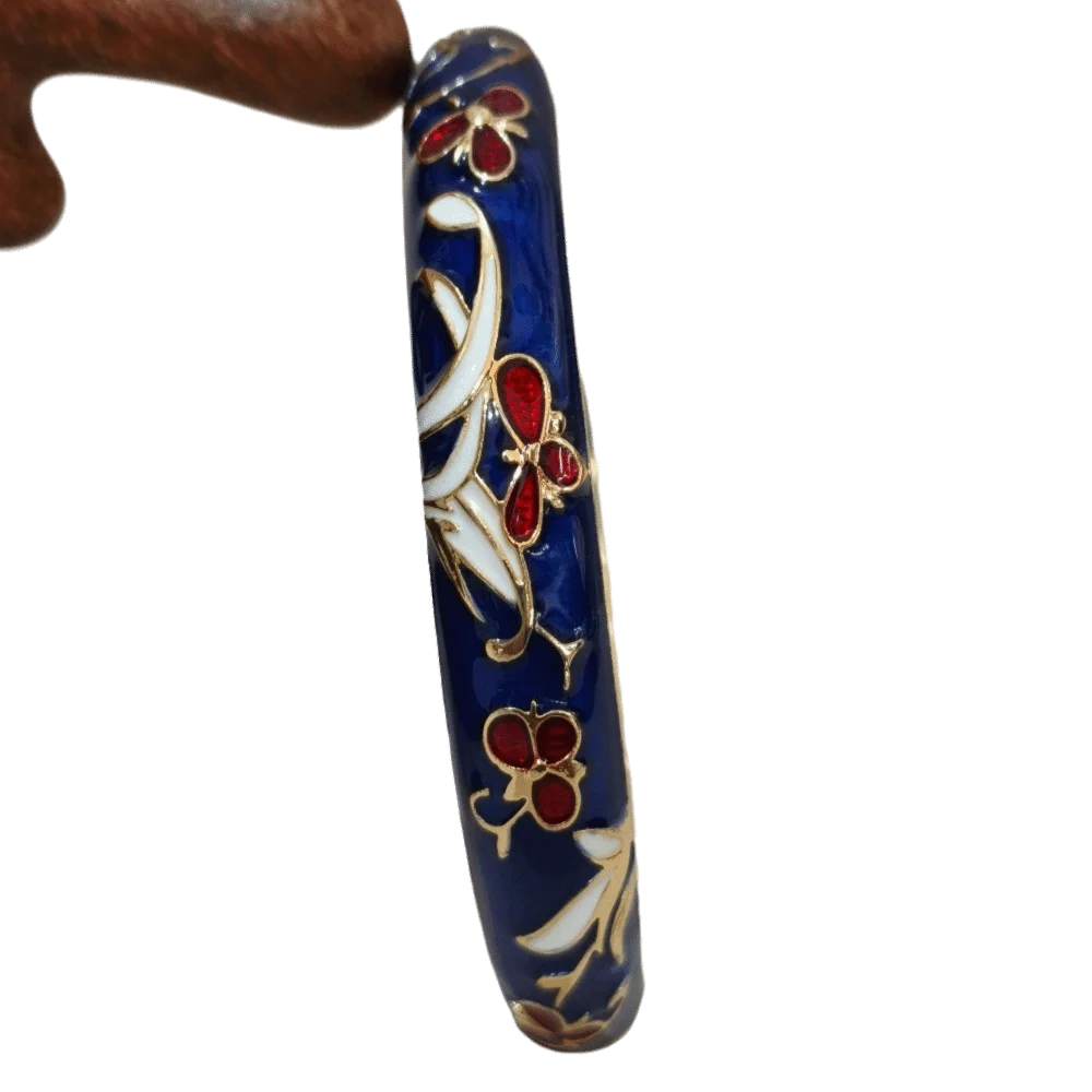 Enamel Peony Filigree Bangle – Vintage Cloisonné Bracelet Enamel Bangle PLUSH 17