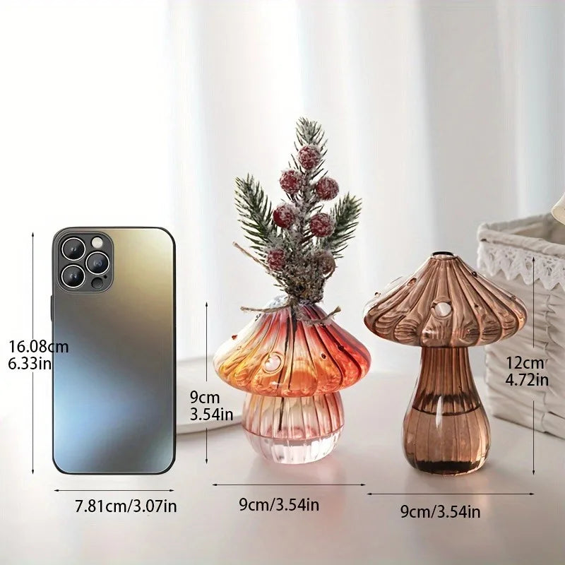Transparent Glass Mushroom Vase – Hydroponic Planter Decorative Glass Vase PLUSH