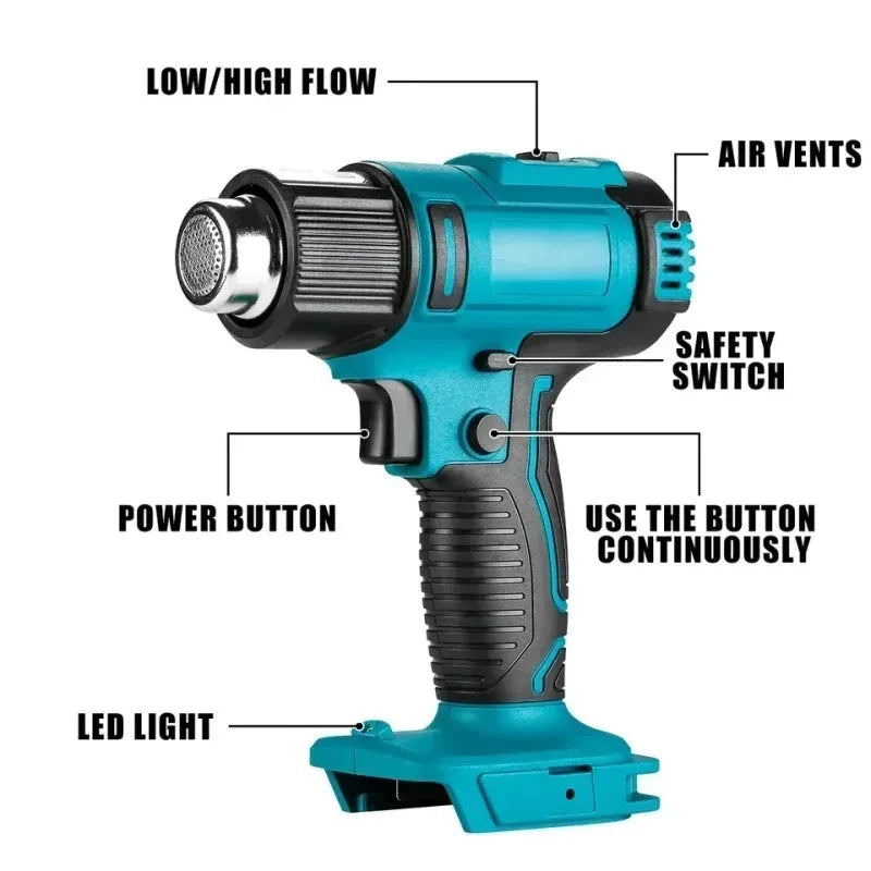 ZWINCKY Cordless Heat Gun for Makita 18V – 4/7 Nozzles Cordless Heat Gun PLUSH