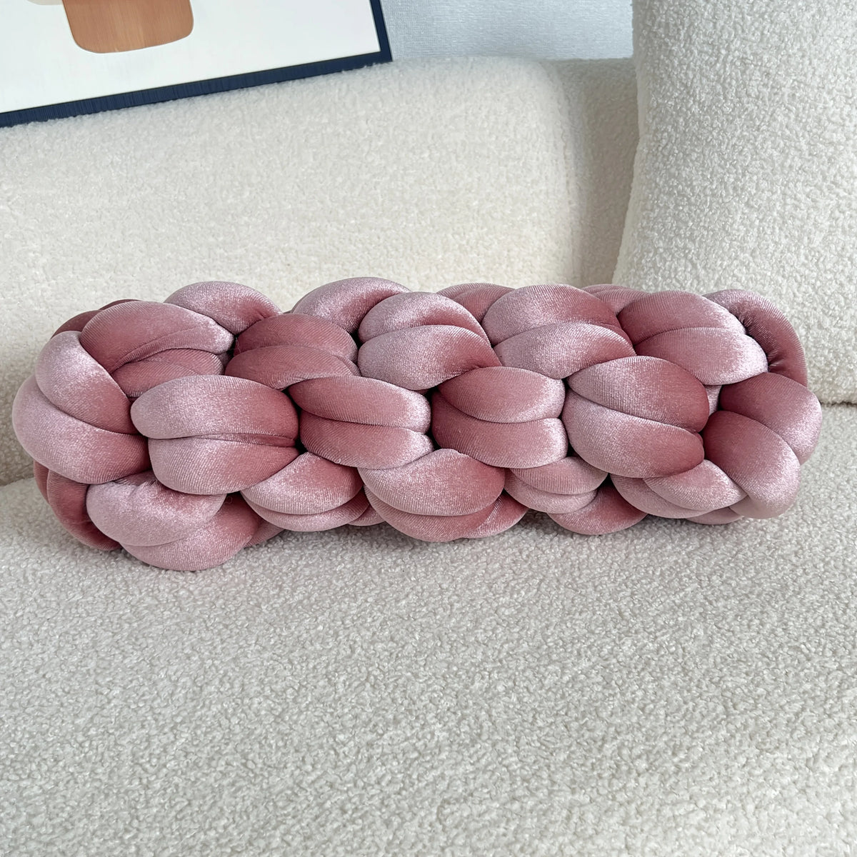 Woven Twisted Bolster Pillow – Modern Minimalist Décor Decorative Bolster Pillow PLUSH Pink