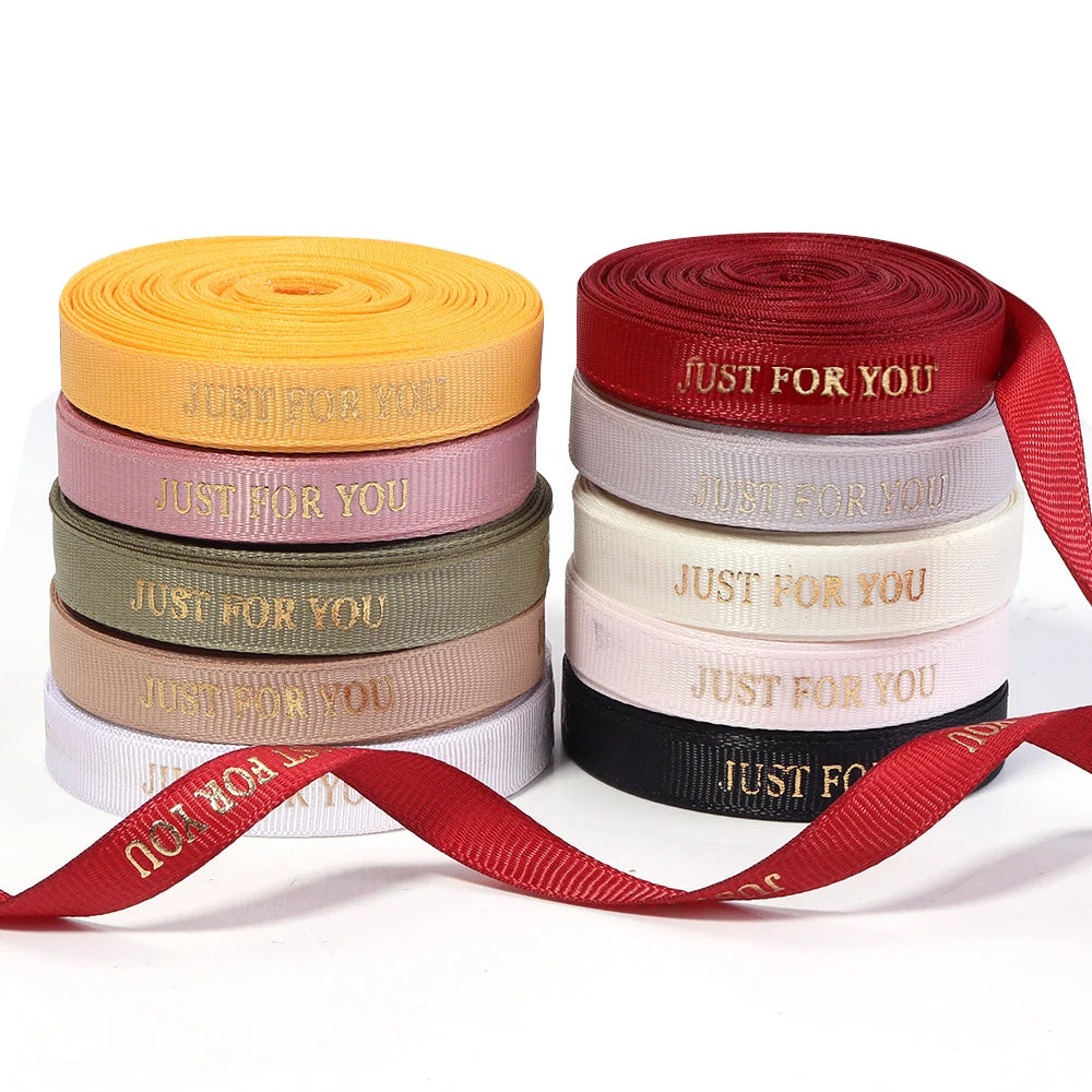 10 Yards "Just For You" Gold Foil Grosgrain Ribbon 1cm Decorative Craft Ribbon PLUSH