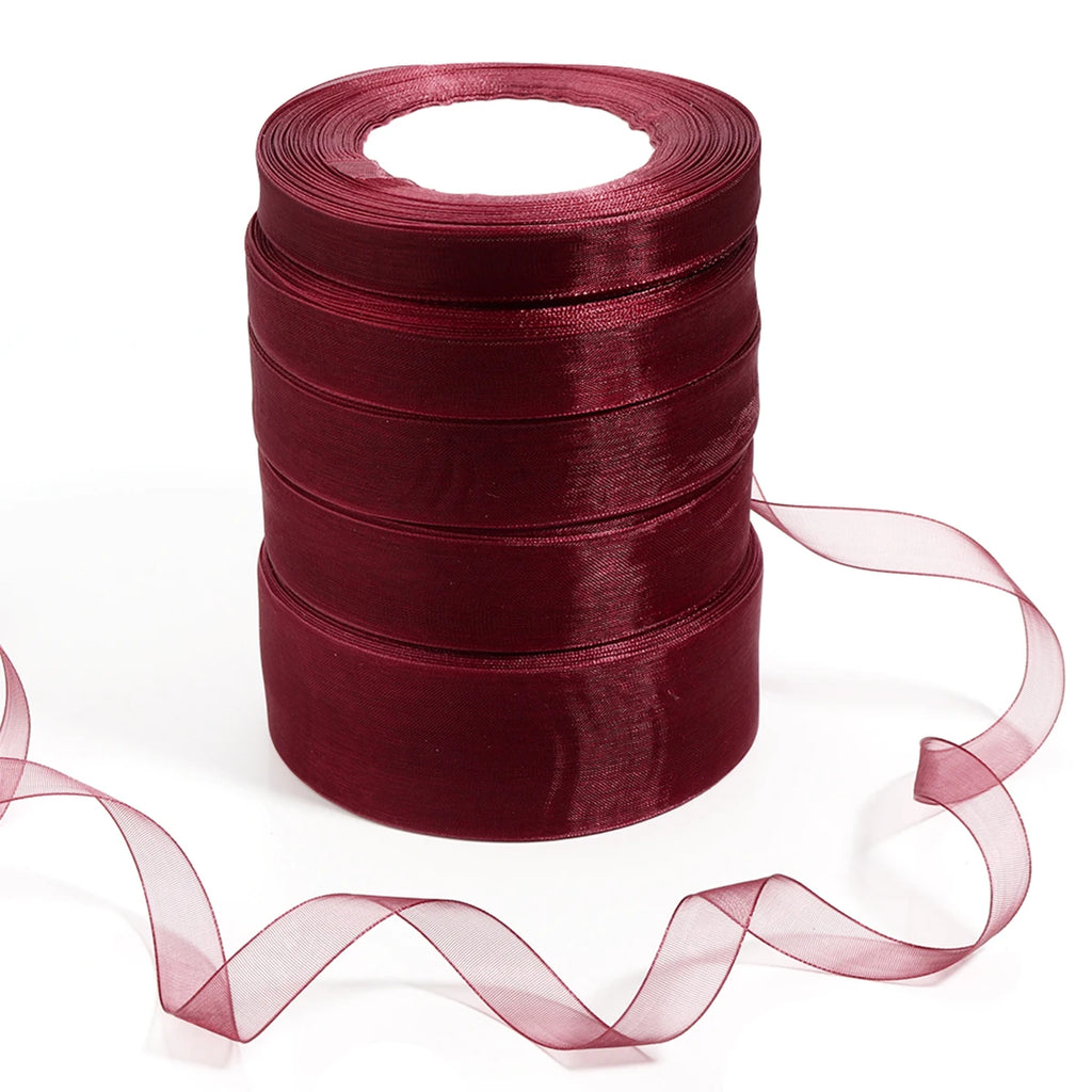 50 Yards Wine Red Organza Ribbon – 5 Widths | Gift & Decor Organza Craft Ribbon PLUSH