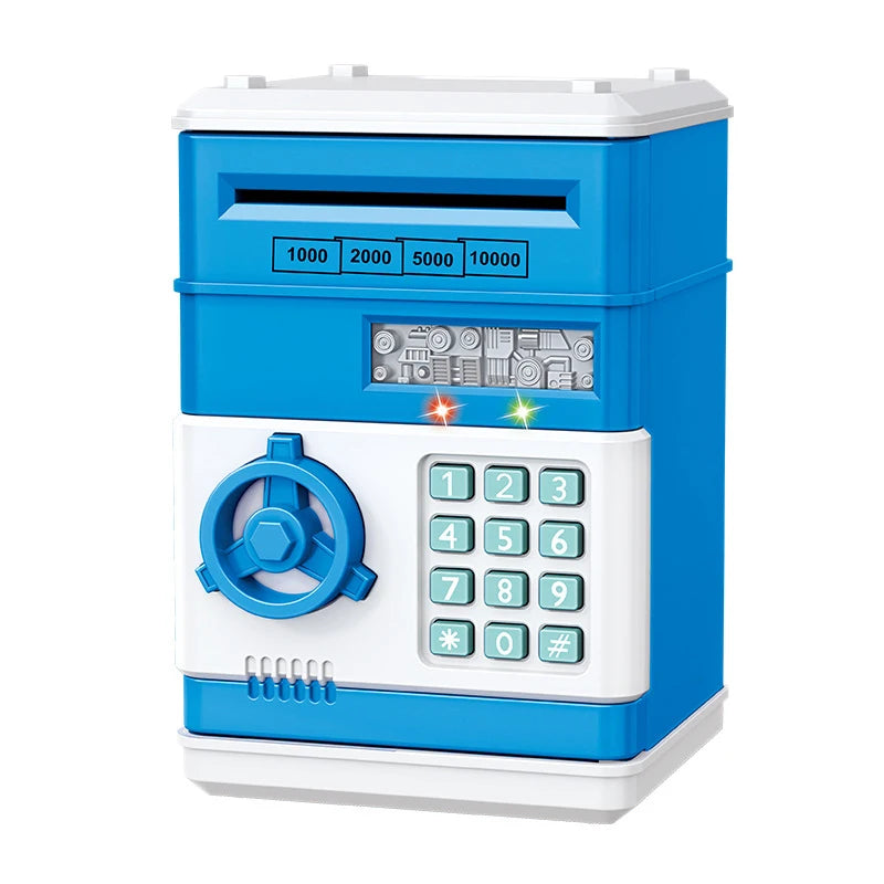 Kids ATM Piggy Bank – Password Lock Automatic Coin Money Safe Kids Coin Bank PLUSH Blue