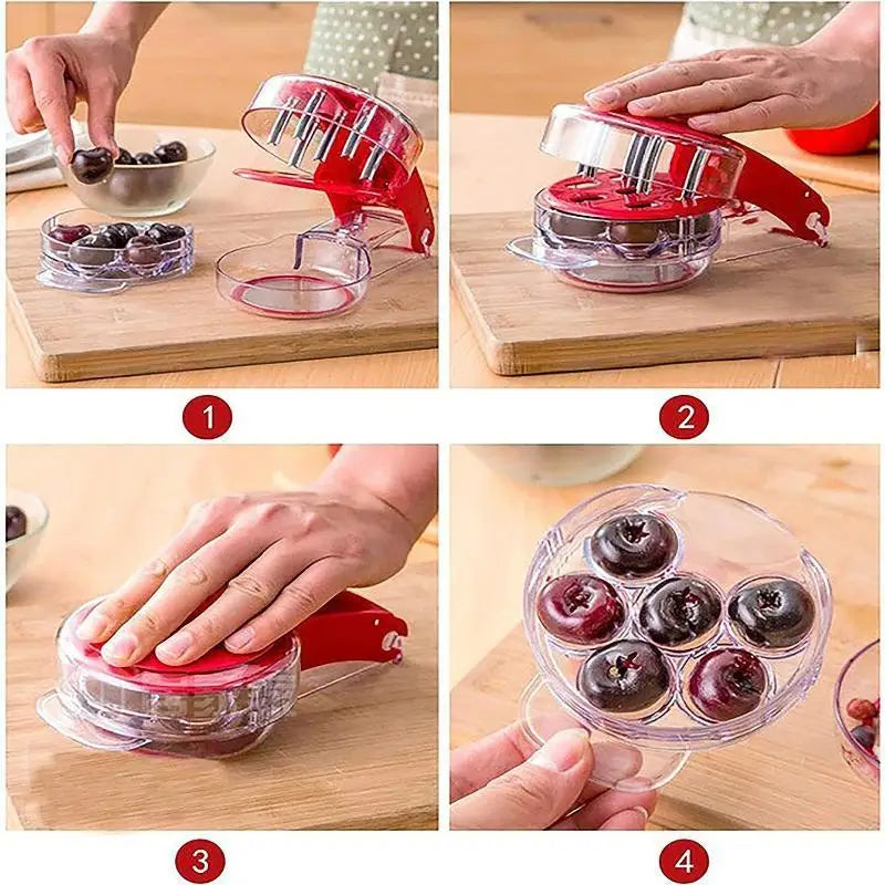 6-Slot Cherry Pitter Tool – Food-Grade Stainless Steel Corer Cherry Pitter Tool PLUSH