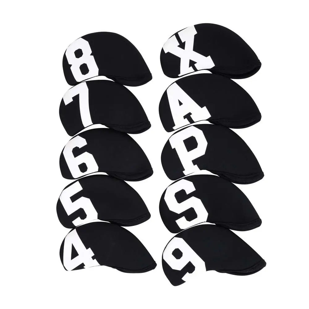 Golf Iron Head Covers Set – 10pcs Neoprene Wedge Protectors Golf Iron Covers PLUSH black