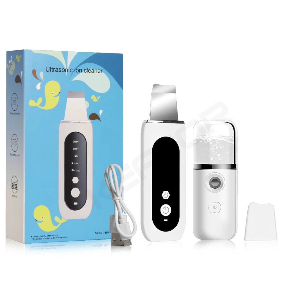 Ultrasonic Skin Scrubber Spatula – Deep Pore Facial Cleanser Facial Cleansing Device PLUSH white add gift