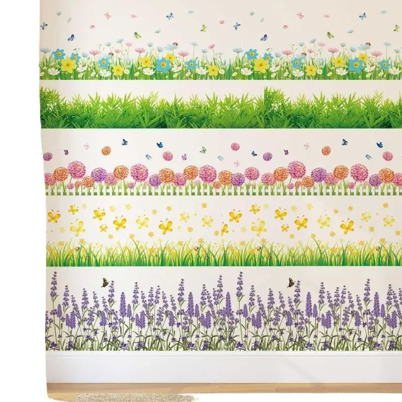 Pastoral Flower & Butterfly PVC Wall Stickers – Baseboard Decals Wall Border Sticker PLUSH
