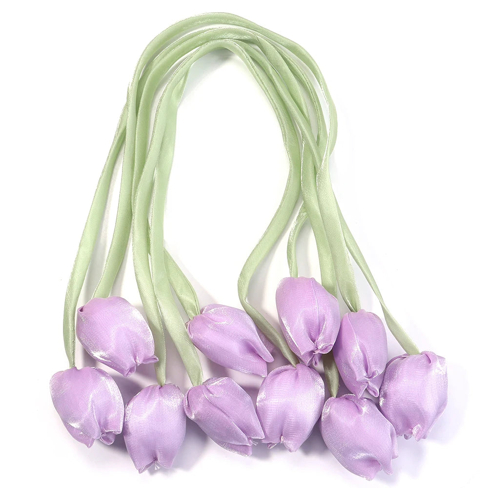 5pcs Tulip Fabric Flower Ribbons – DIY Bag Hat Clothes Decor Fabric Flower Trim PLUSH purple