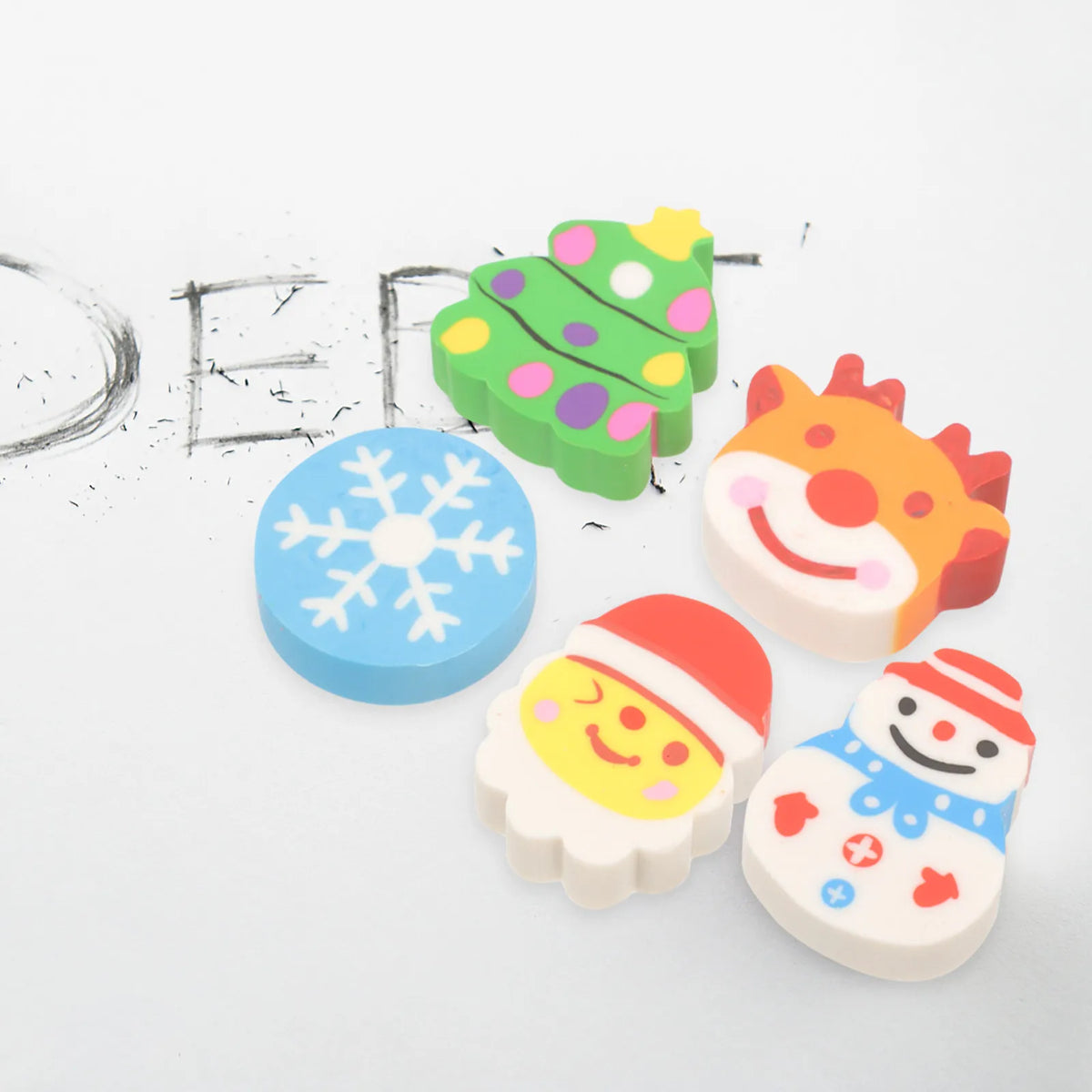 10pcs Christmas Novelty Rubber Erasers – Santa Reindeer Snowman Novelty Erasers Set PLUSH