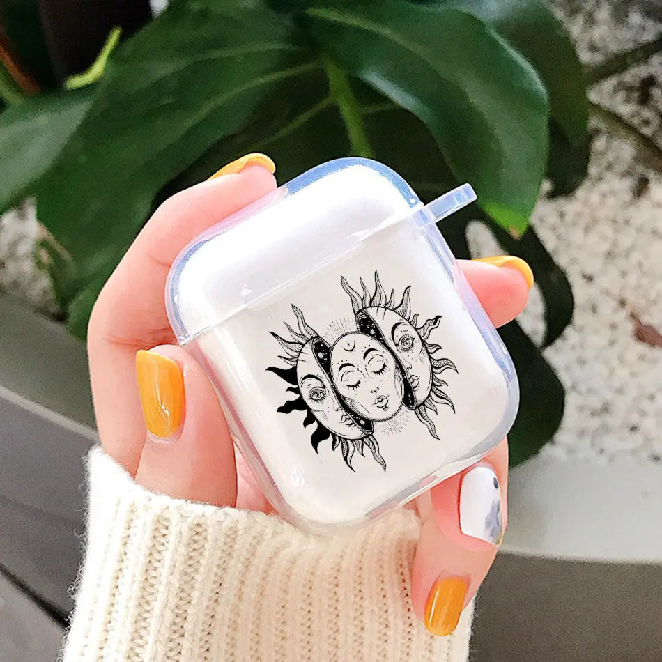 Sun Moon Clear AirPods Case – Fits AirPods Pro 1 2 3 4 Earphone Case Cover PLUSH Style 4 For Airpods 4th