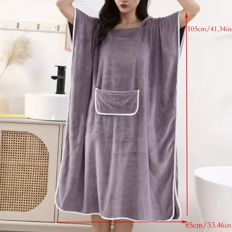 Women's Hooded Coral Fleece Bathrobe – Soft Absorbent Spa Robe Hooded Bathrobe PLUSH
