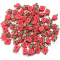 50pcs Mini Fabric Rose Flowers for DIY Crafts & Wedding Decor Fabric Flower Embellishments PLUSH Red