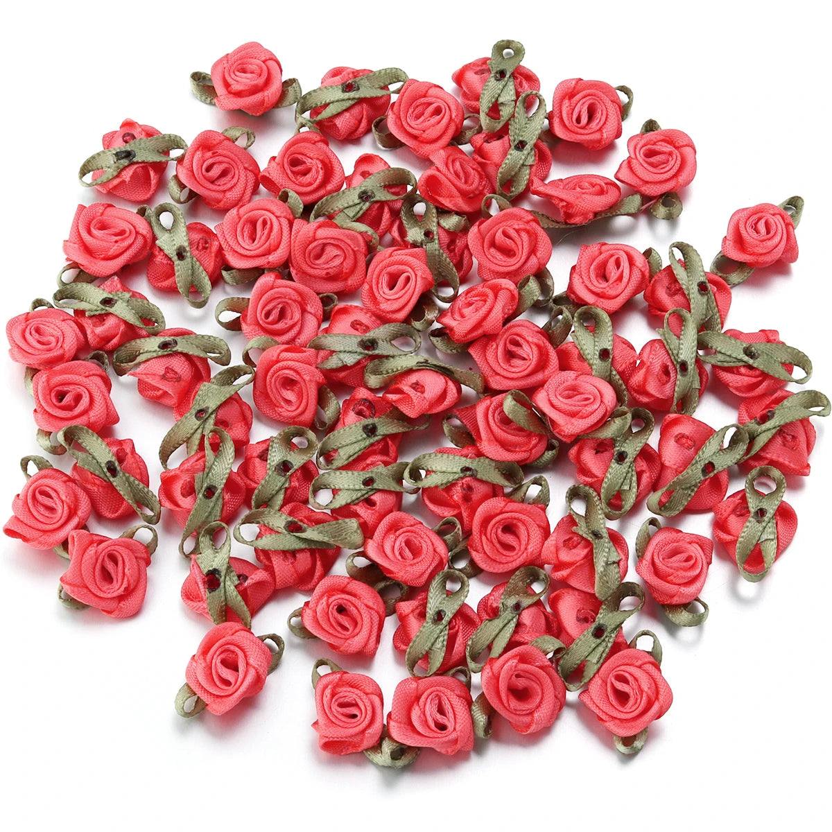 50pcs Mini Fabric Rose Flowers for DIY Crafts & Wedding Decor Fabric Flower Embellishments PLUSH Red