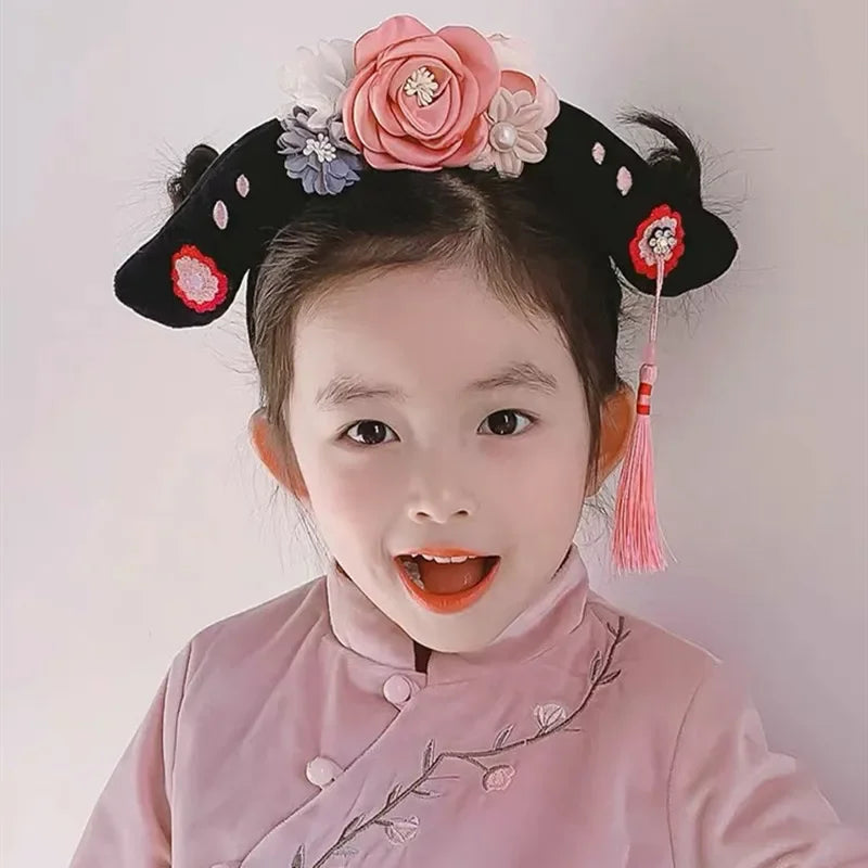 Chinese Hanfu Hair Hoop – Butterfly Flower Tassel Barrette Hair Hoop Barrette PLUSH