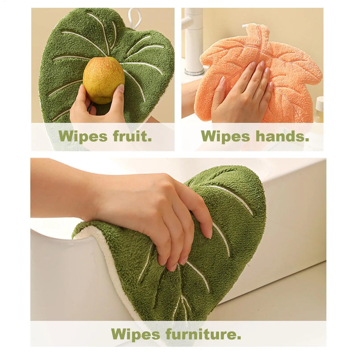 Leaf Shaped Hanging Hand Towel – Soft Absorbent Kitchen Décor Decorative Hand Towel PLUSH