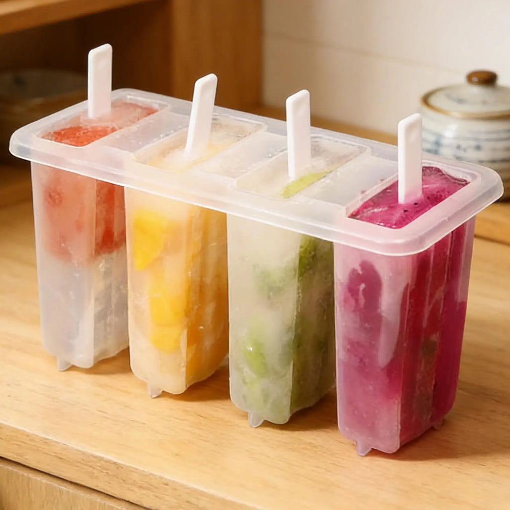 4-Cavity Popsicle Mold with Lid – DIY Ice Cream & Ice Pop Tray Ice Pop Mold PLUSH