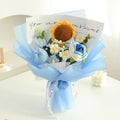 Knitted Crochet Flower Bouquet – Artificial Rose & Carnation Gift Crochet Flower Bouquet PLUSH Blue 5PCS