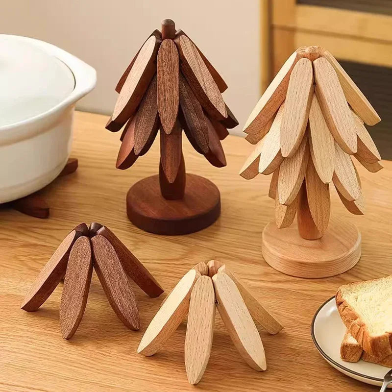 Bamboo Wooden Trivets Tree Design Table Mats & Coasters Set Bamboo Trivet Set PLUSH