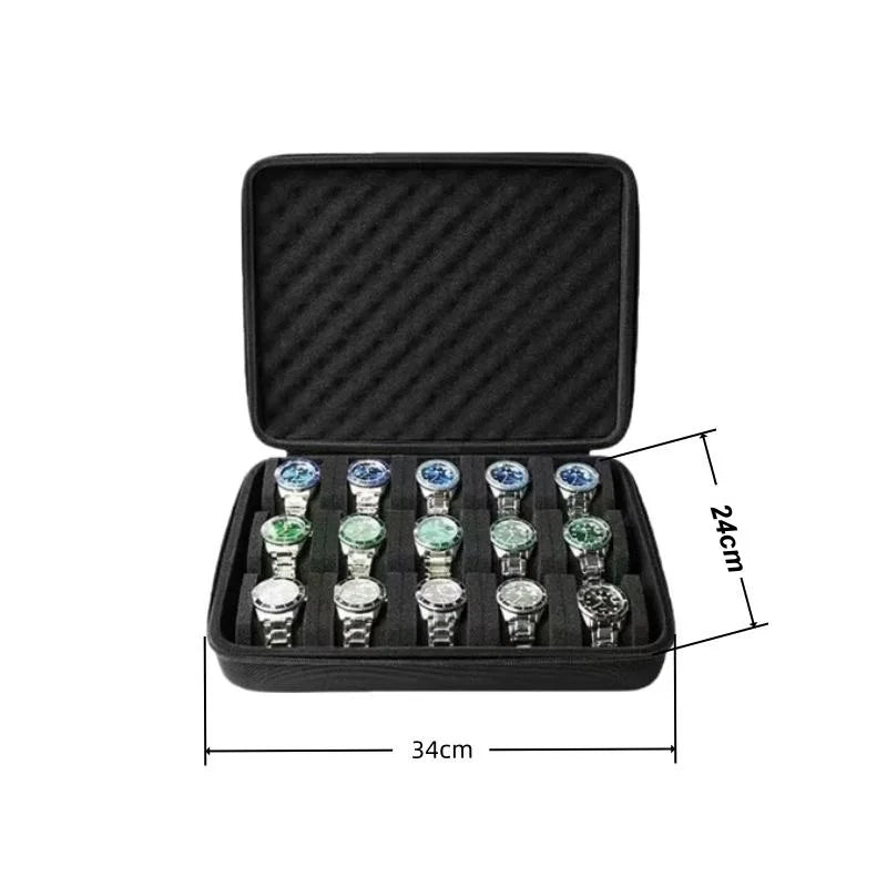 15-Slot Hard Shell Watch Organizer & Portable Travel Case Watch Storage Case PLUSH