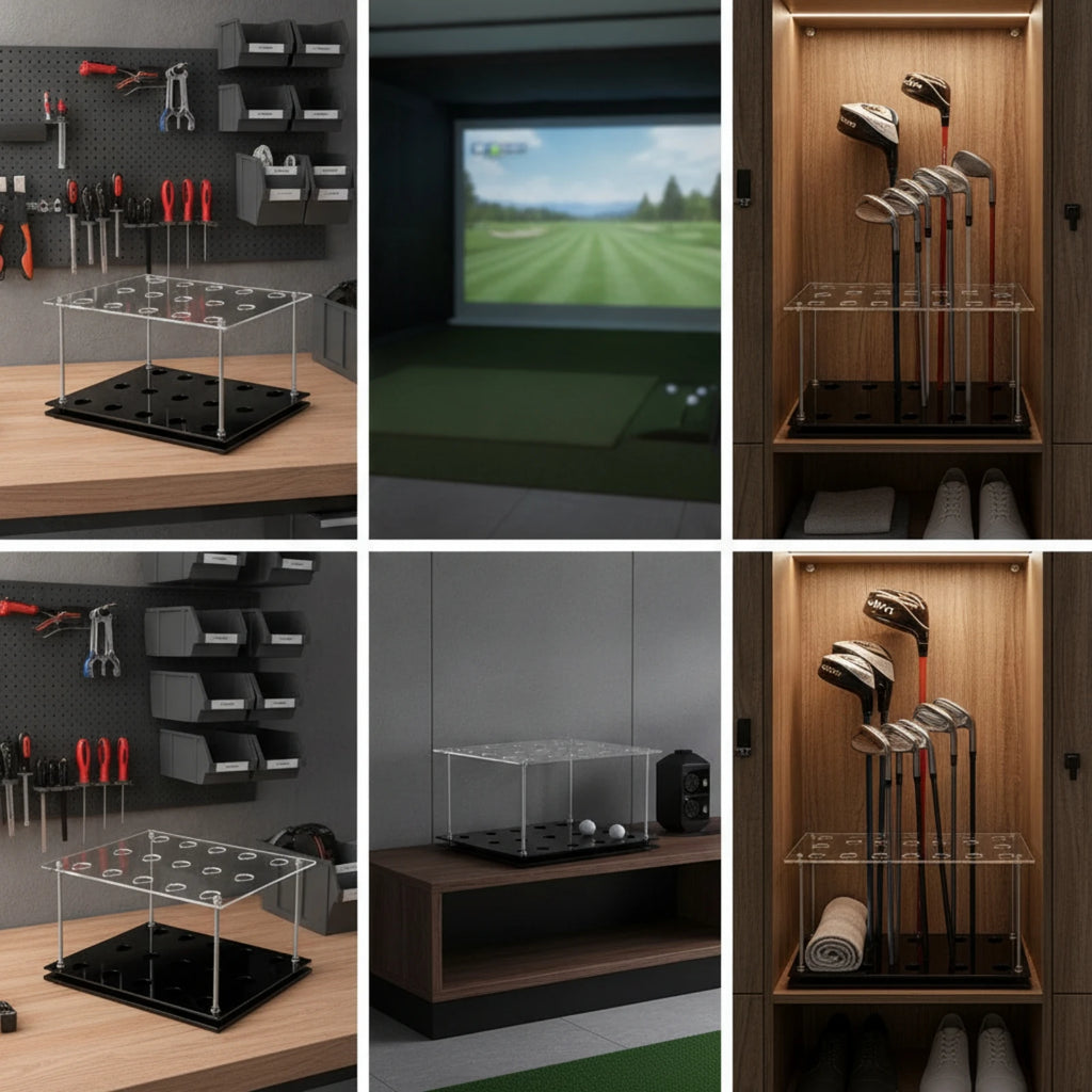 Golf Club Rack with Acrylic Panels – 15-Slot Heavy-Duty Golf Club Rack PLUSH