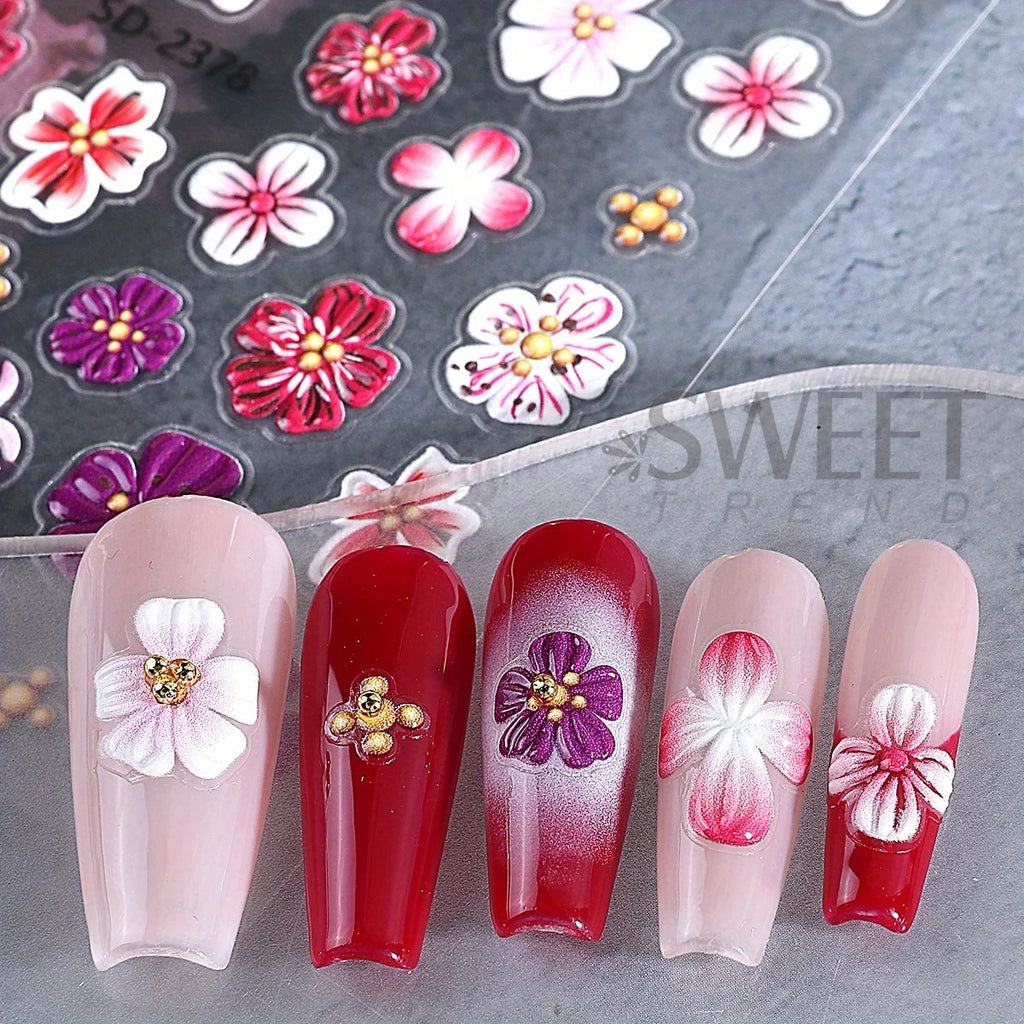 3D Hibiscus Floral Matte Nail Stickers Gradient Purple Pink – 2pcs Nail Art Stickers PLUSH
