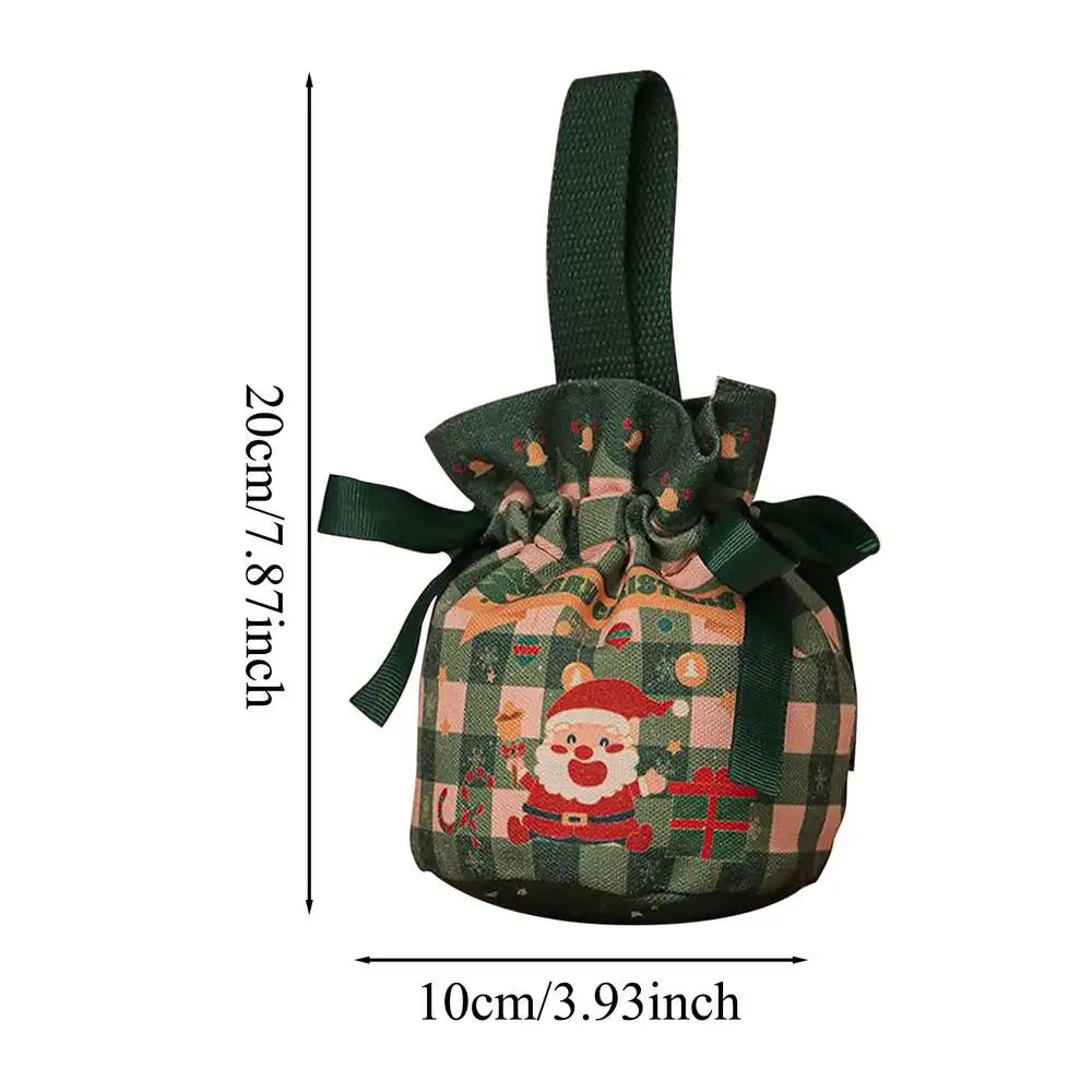 Christmas Drawstring Candy Bags | Cotton Holiday Gift Pouches Holiday Gift Bags PLUSH Green plaid old man 1PC