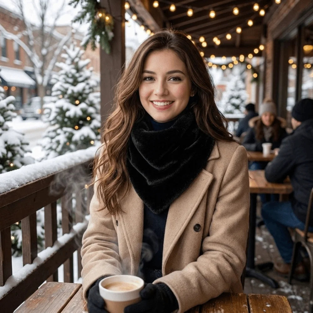 Women's Plush Faux Fur Triangle Scarf – Leopard Print Neck Warmer Plush Triangle Scarf PLUSH