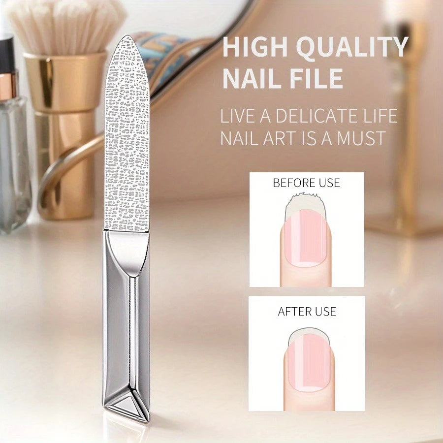 Ouriner Double-Sided Stainless Steel Nail File with Storage Case Nail File PLUSH