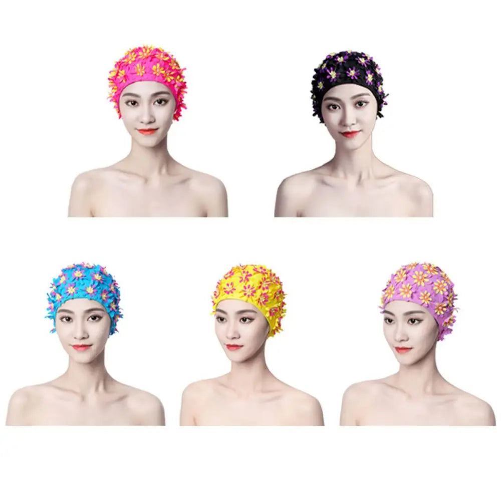 Pearl Floral Swim Cap for Women – Vintage Long Hair Swimming Swim Cap PLUSH