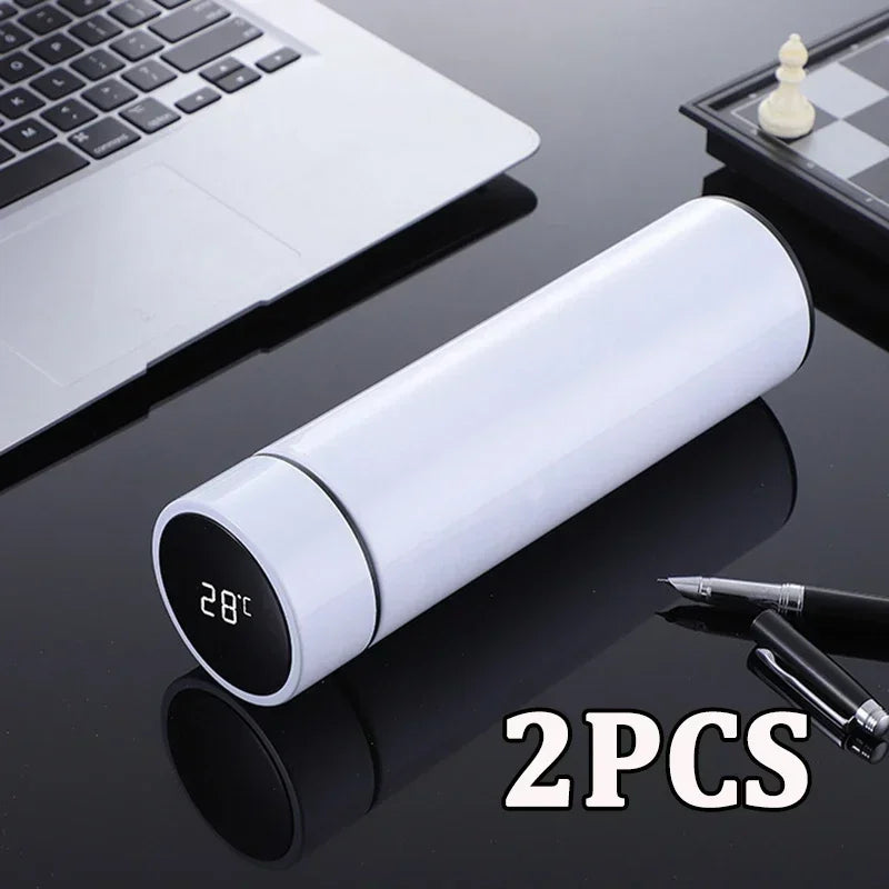 Smart Temp Display Thermal Mug – 500ml Stainless Steel Thermos Insulated Thermal Mug PLUSH White 2PCS 500ml