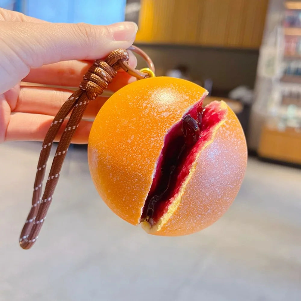 Squishy Bread Keychain Slow Rebound PU Squeeze Toy Key Ring Novelty Keychain PLUSH Blueberry