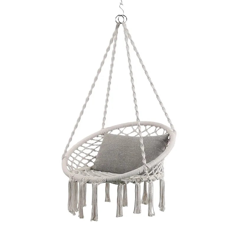 Nordic Macrame Hanging Chair – Boho Egg Swing with Fringe Macrame Swing Chair PLUSH